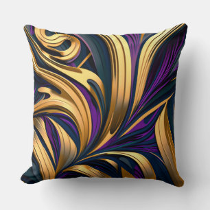 Bold abstract strokes in purple gold cushion