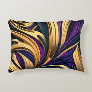 Bold abstract strokes in purple gold decorative cushion