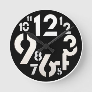Bold Abstract Typography Stencil Style Round Clock