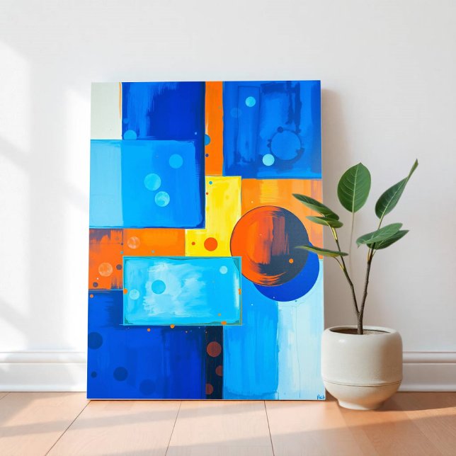 Bold Abstract Wall Art in Blue, Orange, and Yellow (Creator Uploaded)