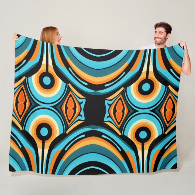 Bold abstract wave flowers Azure Cobalt Cascade Fleece Blanket (In Situ)