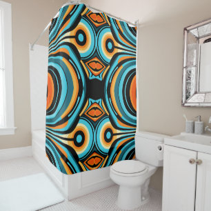 Bold abstract wave flowers Azure Cobalt Cascade Shower Curtain
