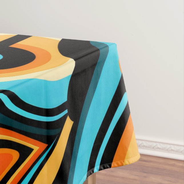 Bold abstract wave flowers Azure Cobalt Cascade Tablecloth (In Situ)