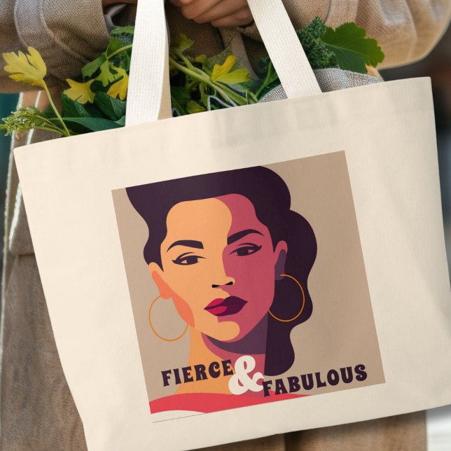 Bold Abstract Woman FIERCE & FABULOUS Modern  Large Tote Bag (Creator Uploaded)