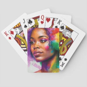 Bold African American Woman Playing Cards