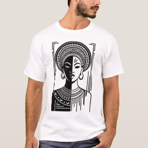 Bold African Queen Tribal Line Art T-Shirt