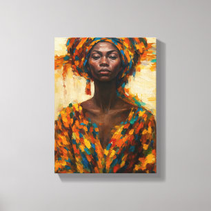 Bold African Woman in Colourful Abstract Robe Port Canvas Print