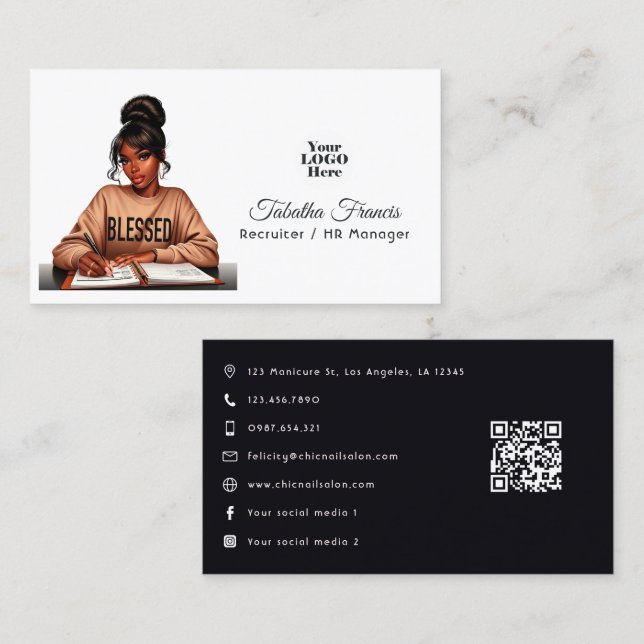 Bold Afro Black Woman Boss Empowerment Art Business Card (Front/Back)