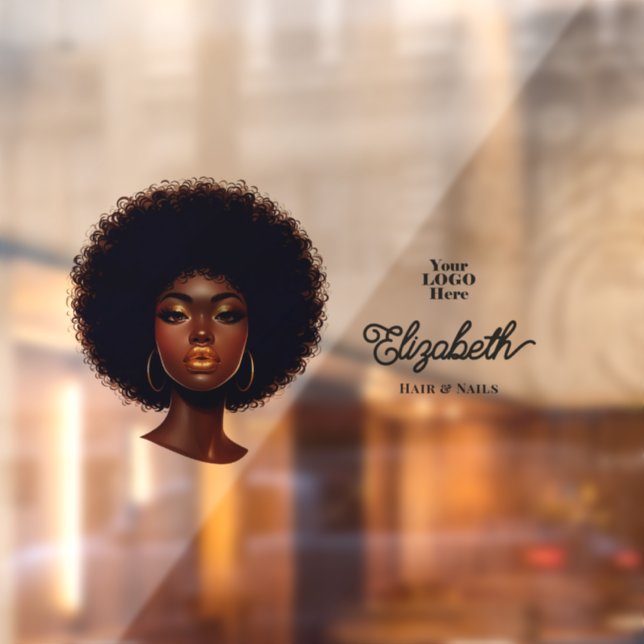 Bold Afro Design for African American Hair Salon Window Cling (Sheet 2)