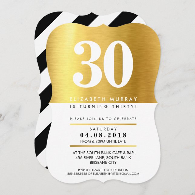 BOLD AGE NUMBER cool faux gold foil 30TH INVITE (Front/Back)