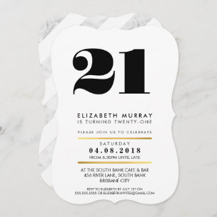 BOLD AGE NUMBER minimal black & marble 21st INVITE