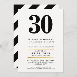 BOLD AGE NUMBER minimal black white 30TH INVITE