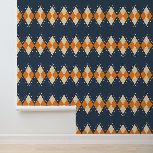 Bold Agyle in Orange and Dusty Blue Wallpaper (Application)