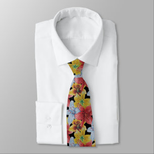 bold all over floral pattern colourful lily flower tie