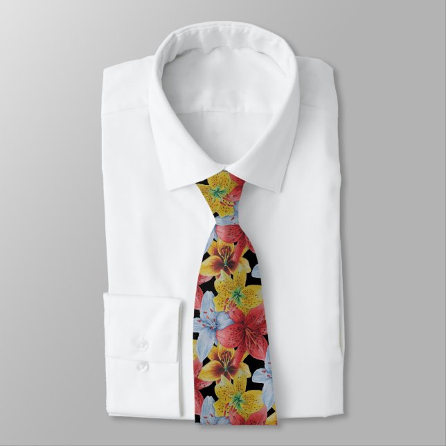 bold all over floral pattern colourful lily flower tie (Tied)
