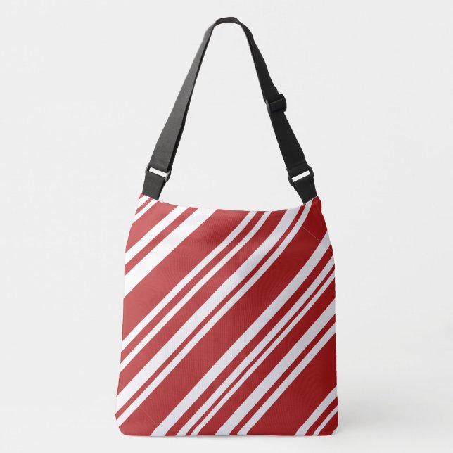 Bold All-Over-Print Red & White Peppermint Stripes Crossbody Bag (Front)
