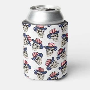 Bold American Cowboy Skull Can Cooler