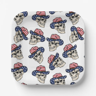Bold American Cowboy Skull  Paper Plate