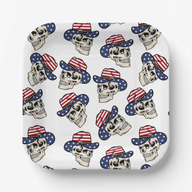  Bold American Cowboy Skull  Paper Plate (Front)