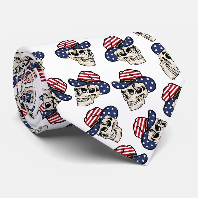  Bold American Cowboy Skull  Tie (Rolled)