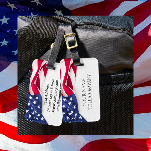 Bold American Flag Company Name Address Luggage Tag