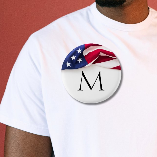 Bold American Flag Monogrammed 3 Cm Round Badge (Bold American Flag Monogrammed Button)