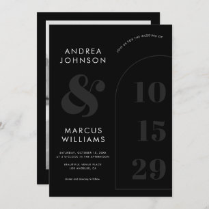 Bold Ampersand & Date Black & White Photo Wedding Invitation