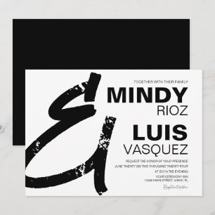 BOLD AMPERSAND Grunge Black White Wedding Invitation