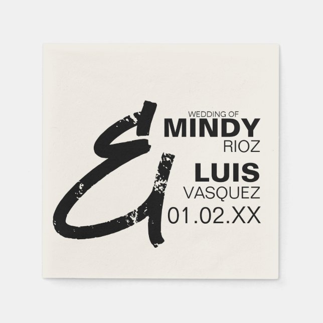 BOLD AMPERSAND Grunge Black White Wedding    Napkin (Front)