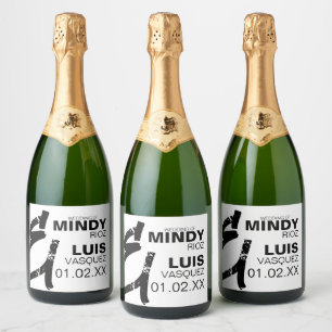 BOLD AMPERSAND Grunge Black White Wedding Sparkling Wine Label