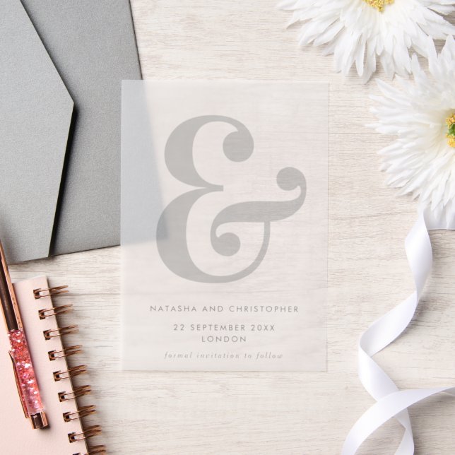 Bold Ampersand Overlay Save the Date Vellum Invitations (Wedding)