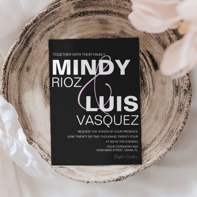 BOLD AMPERSAND Script Black Pink Wedding Invitatio Invitation (Creator Uploaded)