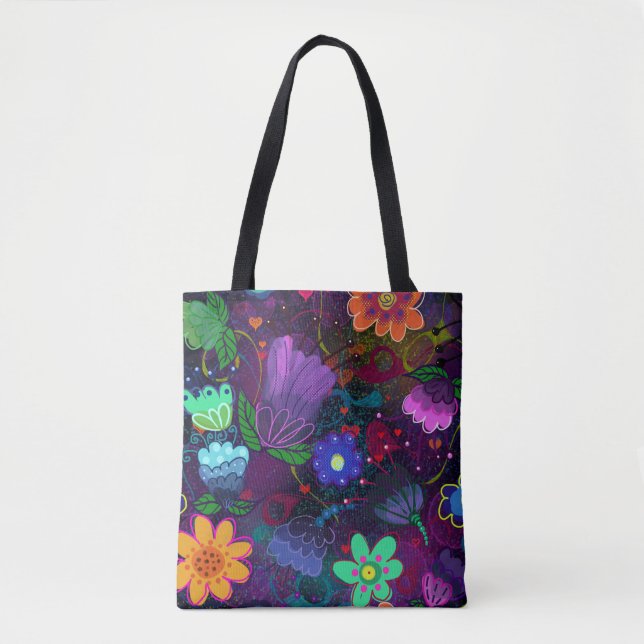 Bold and Beautiful Boho Bright Floral Art Tote Bag (Front)