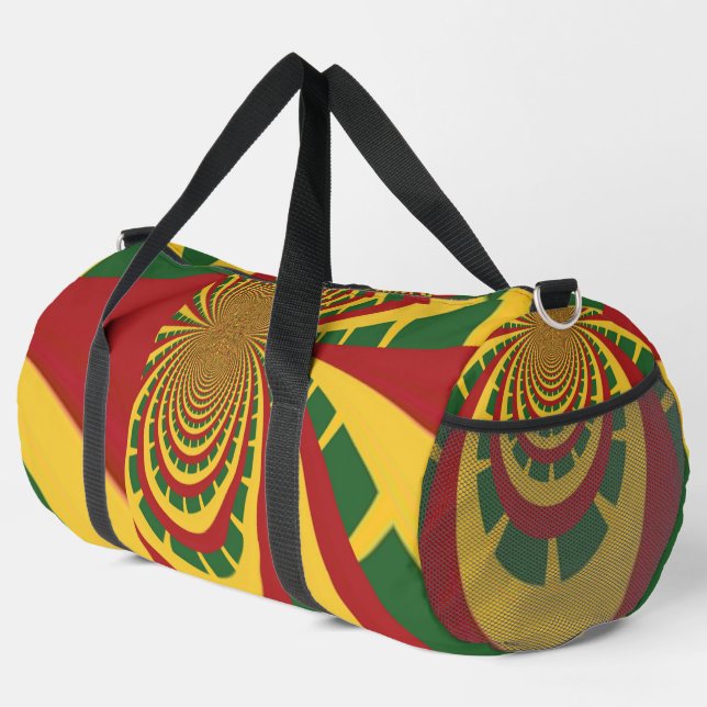 Bold and Beautiful: in Red, Golden, Green Print Duffle Bag (Right Corner)