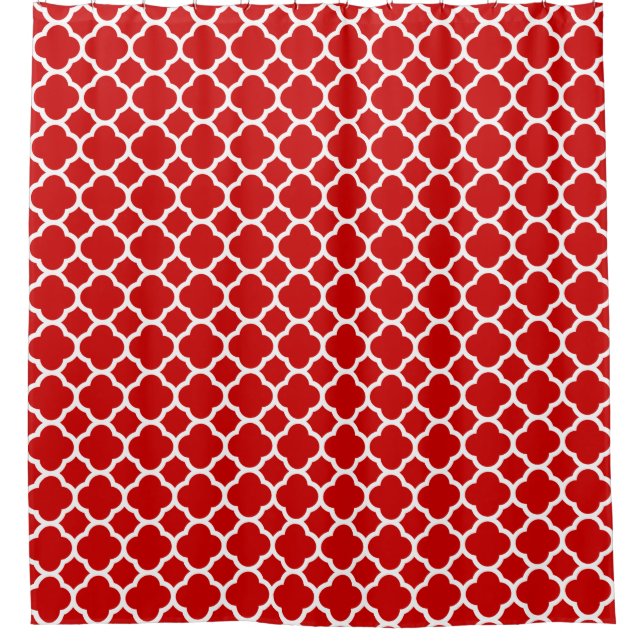 Bold and Beautiful Red Moroccan Quatrefoil Pattern Shower Curtain (Front)
