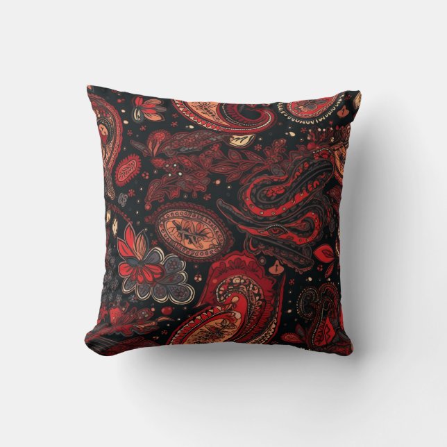 Bold and Beautiful Red Paisley Pattern Design Cushion (Front)