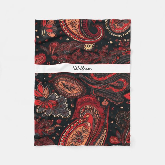 Bold and Beautiful Red Paisley Pattern Design Fleece Blanket (Front)