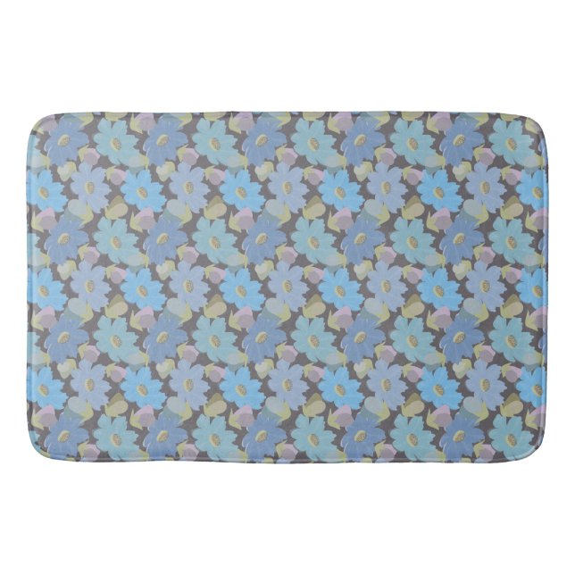 Bold and Blue Cosmos Flowers Bath Mat (Front)