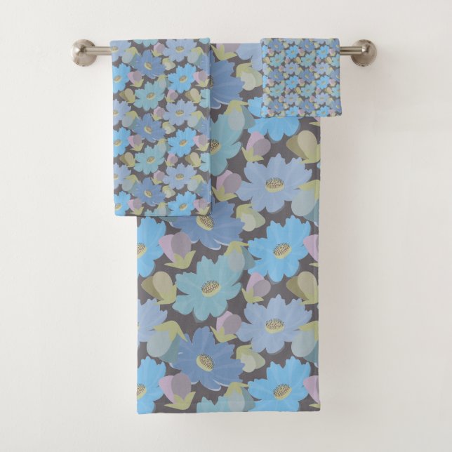 Bold and Blue Cosmos Flowers Bath Towel Set (Insitu)