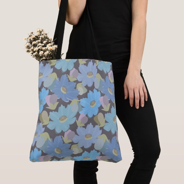 Bold and Blue Cosmos Flowers Tote Bag (Close Up)