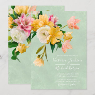 Bold and Bright Blooms Floral Wedding Invitation