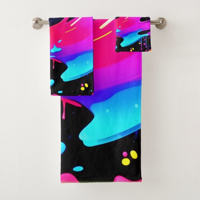 Bold and Bright Paint Splatter Art Bath Towel Set (Insitu)