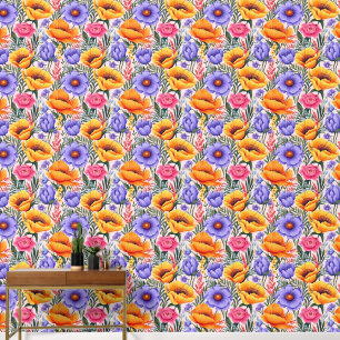 Bold and Bright Purple and Yellow Poppies Wallpaper