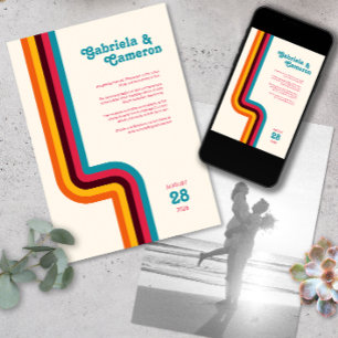 Bold and Bright Retro Colour Stripes Wedding Invitation
