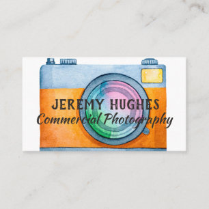 Bold and Bright Watercolor Camera Business Card