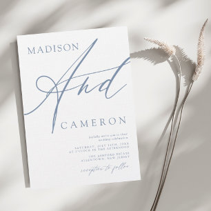 Bold "And" Calligraphy Dusty Blue Wedding Invitation