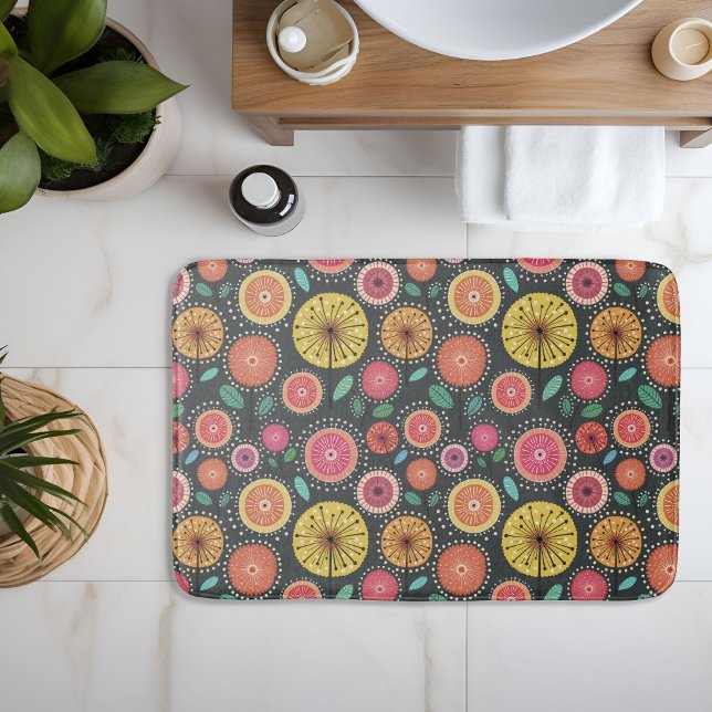 Bold and Colourful Boho chic Scandi folk floral  Bath Mat (Creator Uploaded)