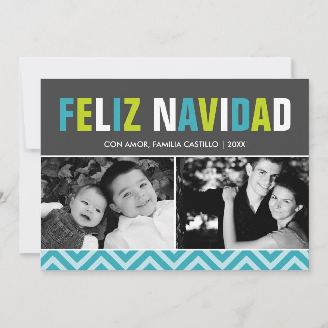 Bold and Colourful Feliz Navidad Photo Holiday Card (Front)