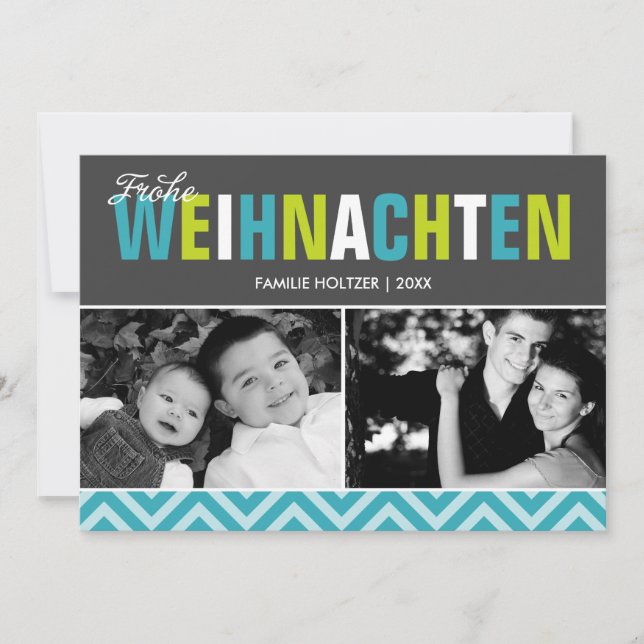 Bold and Colourful Frohe Weihnachten Photo Holiday Card (Front)