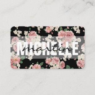 Bold and Cursive Text Floral Pattern Business Card